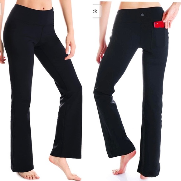NWT Yogipace Black Stretchy Bootcut Yoga Pants Workout Back Pockets - Picture 1 of 6